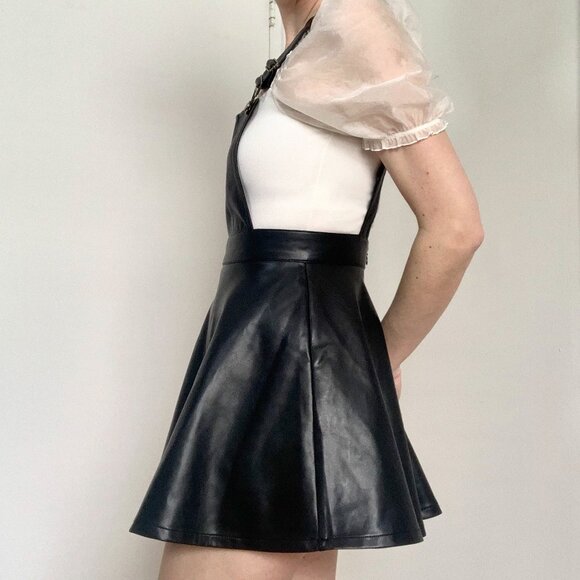 Akira Faux Leather Black Overalls Dress Whimsigoth Fairy Vampire Goth Vampire - Picture 3 of 15